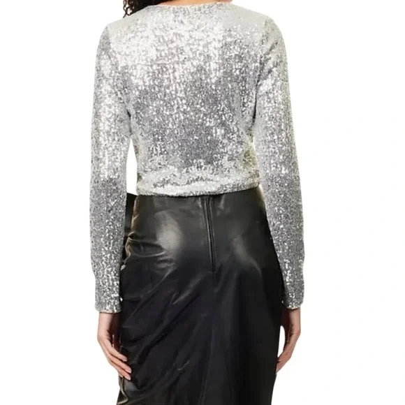 GOOD AMERICAN Silver Sequin Embellished Cardigan Top Size Small NWT $179 - Picture 5 of 9